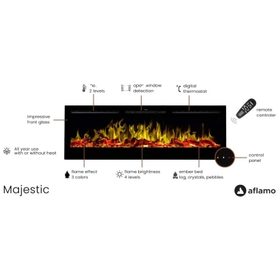 Aflamo Majestic 128 cm LED Elektrokamin mit schwarzem Glas und dekorativer Flamme